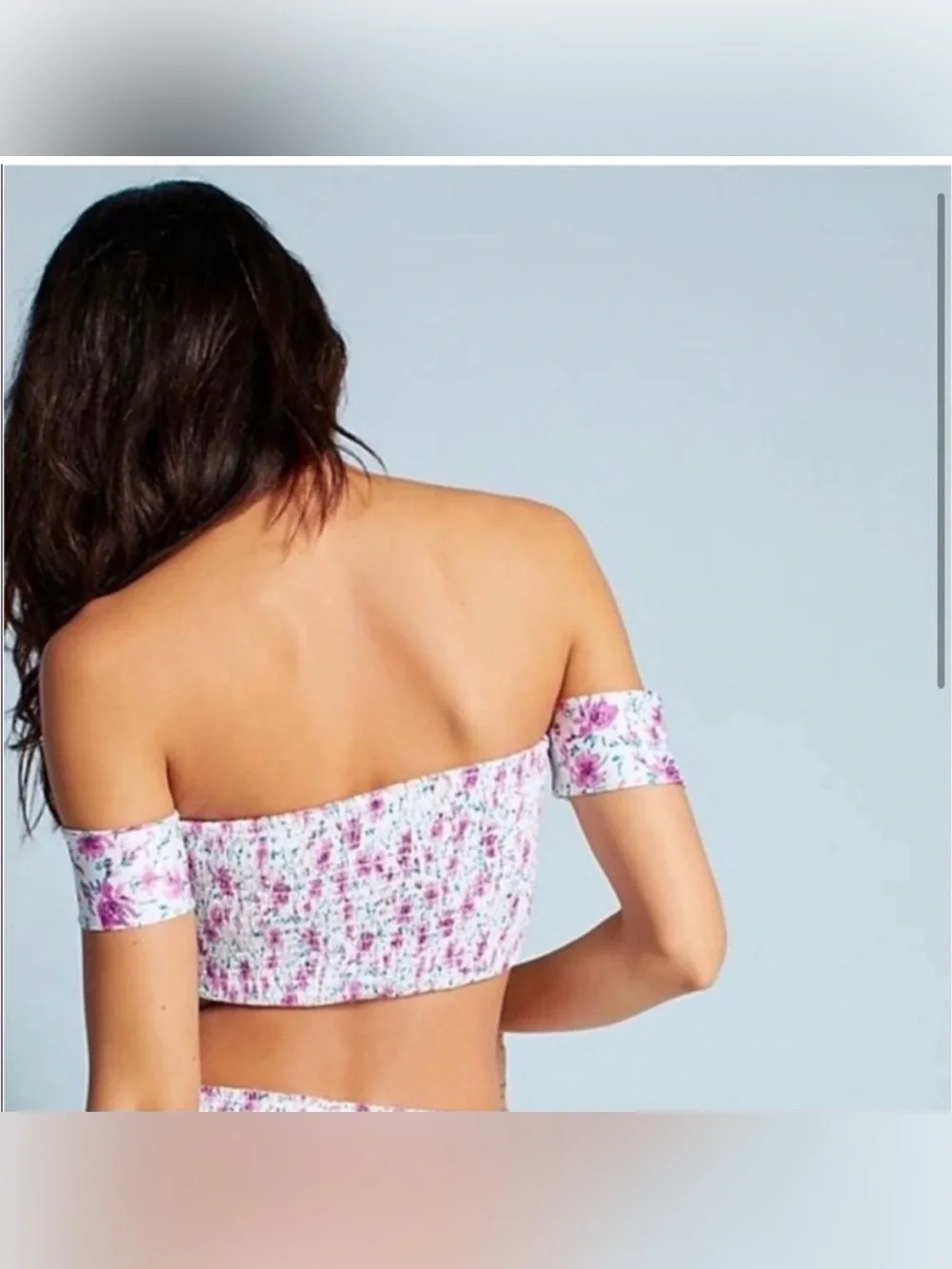 Anthropologie Alihop Off Shoulder Smocked Floral Bikini Top , size S